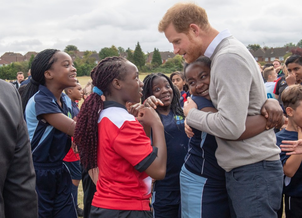 Prince Harry visiting the Rugby Football Union at Lealands School in Luton