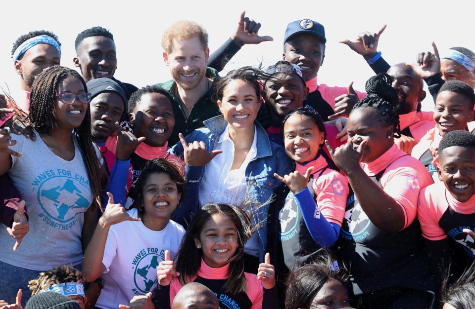 The Duke and Duchess of Sussex visited Monwabisi beach and the Waves for Change programme which helps kids with their mental health through surfing