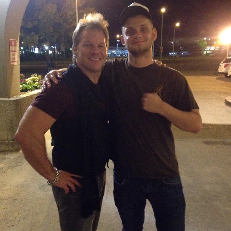  David (right, pictured with Chris Jericho) says he would love to work with his late father's friend in AEW