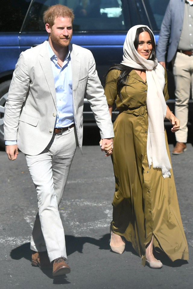  Meghan Markle cut a modest figure as she arrived at the Aural mosque in Cape Town yesterday afternoon