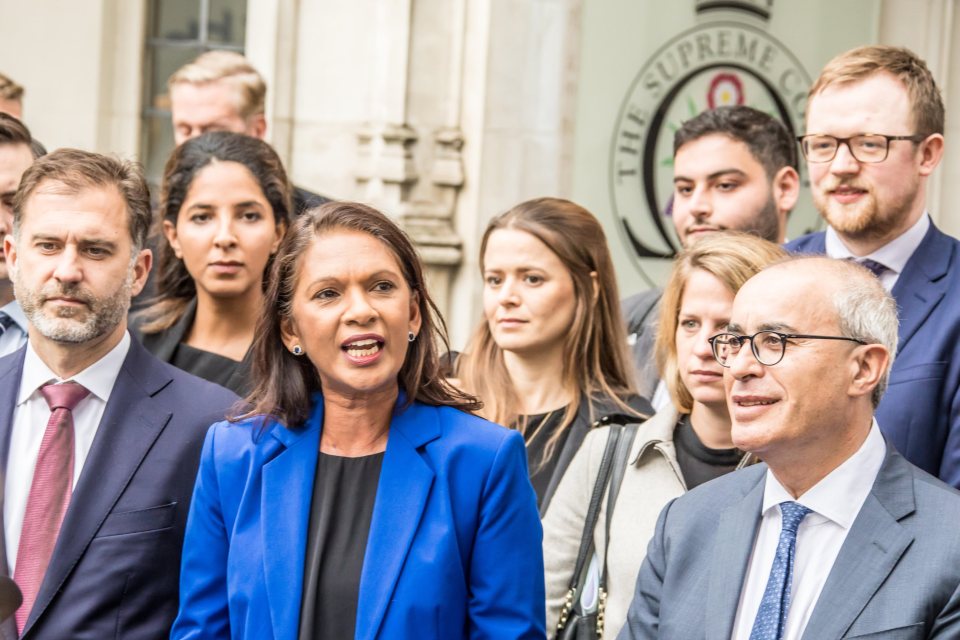 Gina Miller, who brought the Supreme Court case against the Government, celebrated outside the court alongside other campaigners