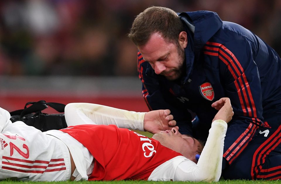  This was the worrying sight when Emile Smith Rowe went down with a head injury