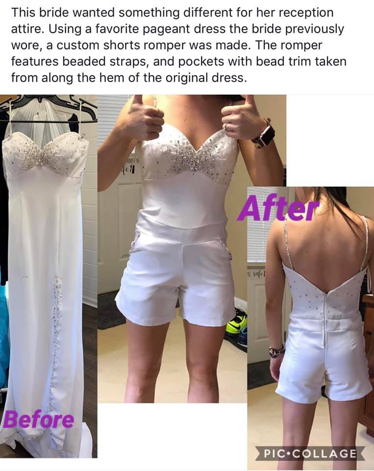 Photos were shared online of a bride who chopped up a dress to make a wedding playsuit – but not everyone was impressed