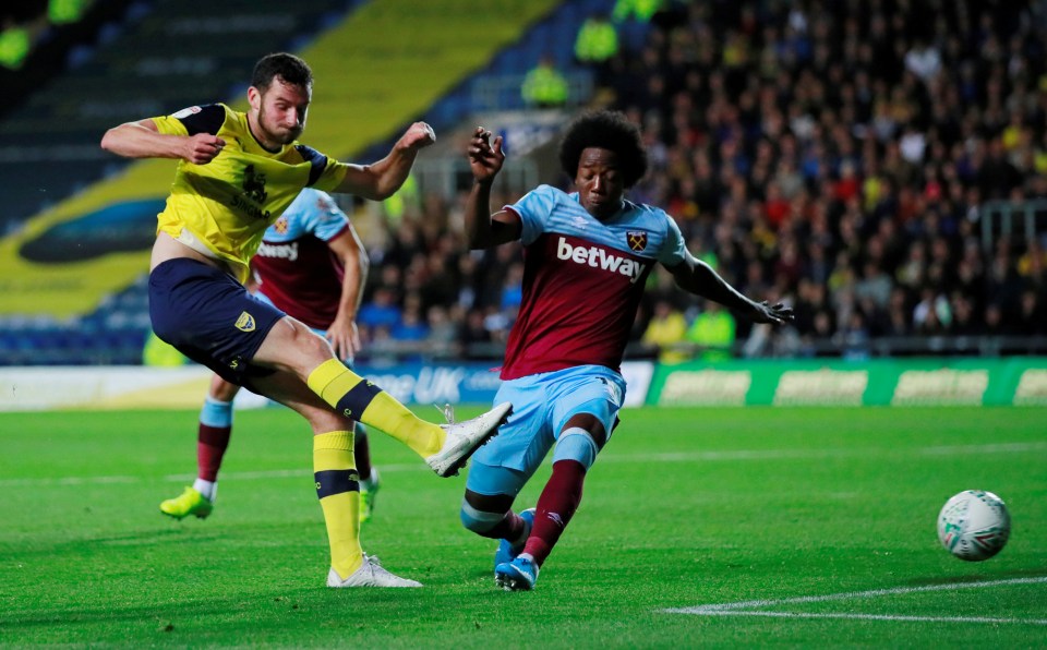  Oxford star Elliott Moore opened the scoring against West Ham