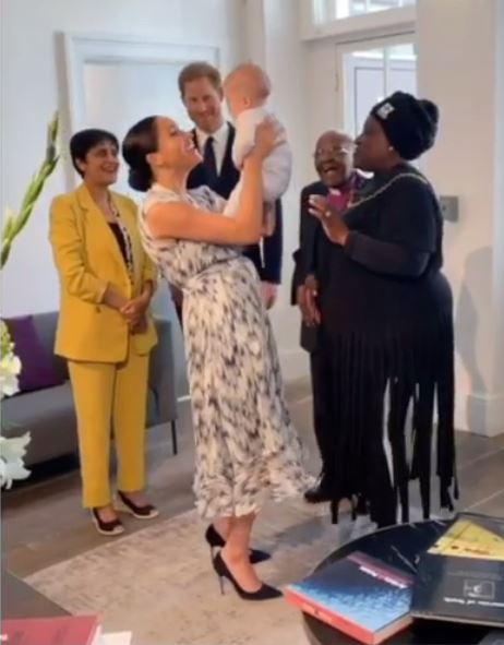 The video also shows the proud mum lifting Archie and swaying side-to-side