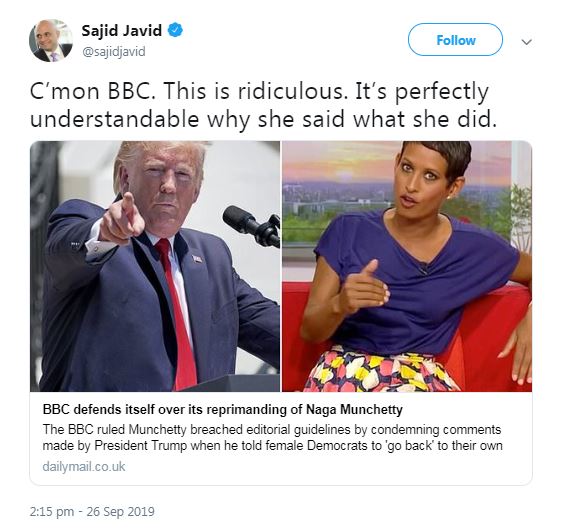  Sajid Javid stepped in to defend Naga Munchetty