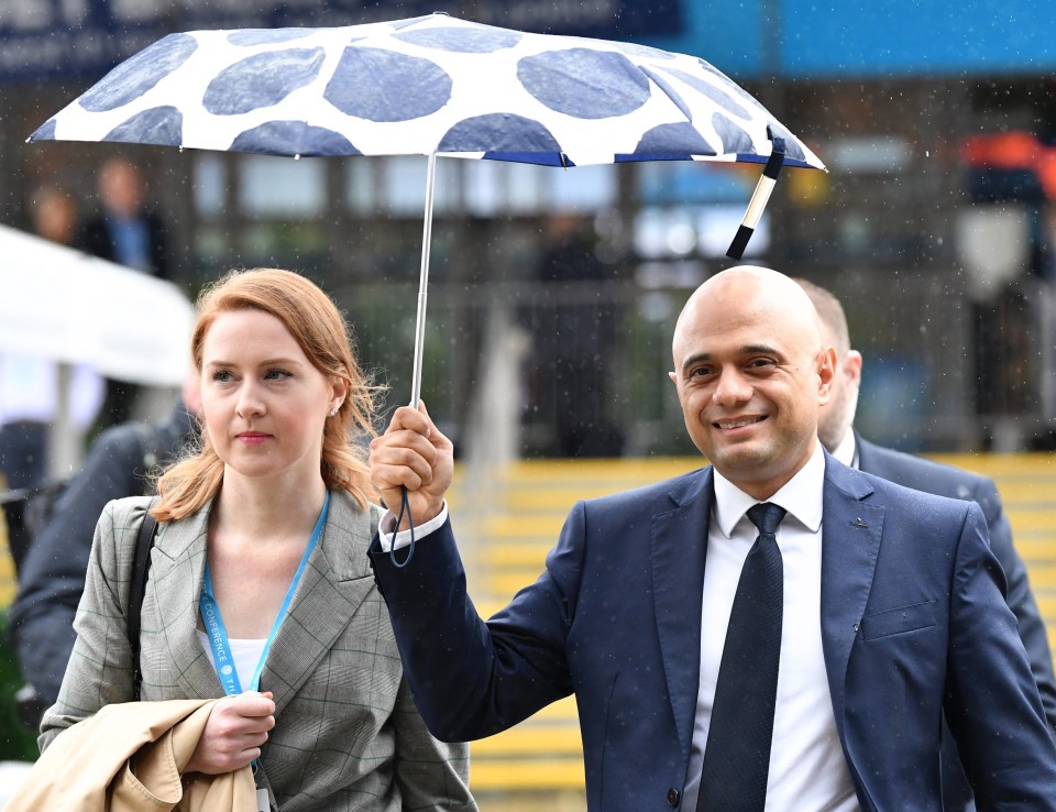 Chancellor Sajid Javid arrives for the Conservative Party Conference in Manchester on Sunday