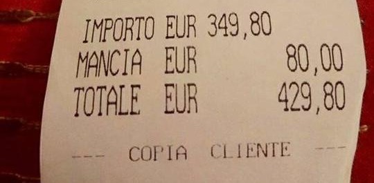 The bill came to whopping €429