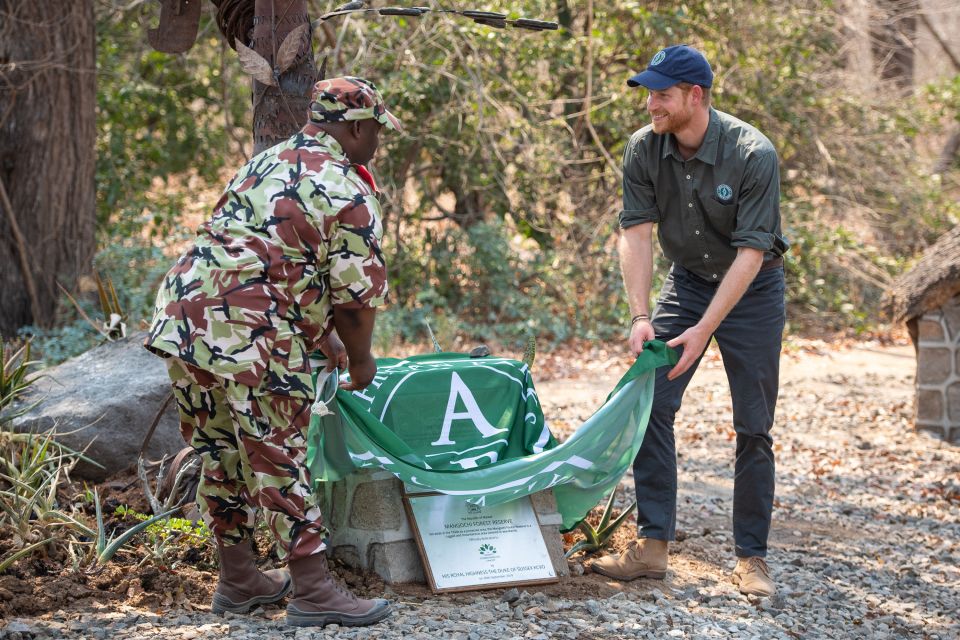  Prince Harry unveils the plaque along with Malawi government minister Bintony Kutsaira