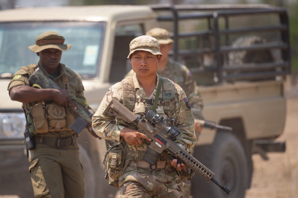  British Army forces, including the Coldstream Guards and the Gurkhas have been engaged in protecting the elephants in the park