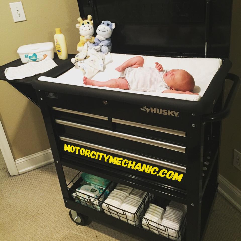  Dad-of-four David Pike, 44, turned a £160 tool cart into a nappy changing station