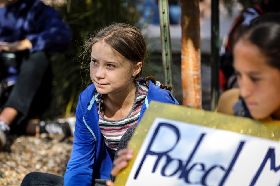  Greta Thunberg looks on during the climate change rally, October 7 in Rapid City, South Dakota, US