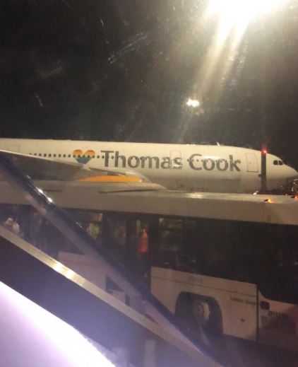 The rescue jet, with a Thomas Cook livery, but operated by an America airline Atlas Air, that has left New York for Manchester today