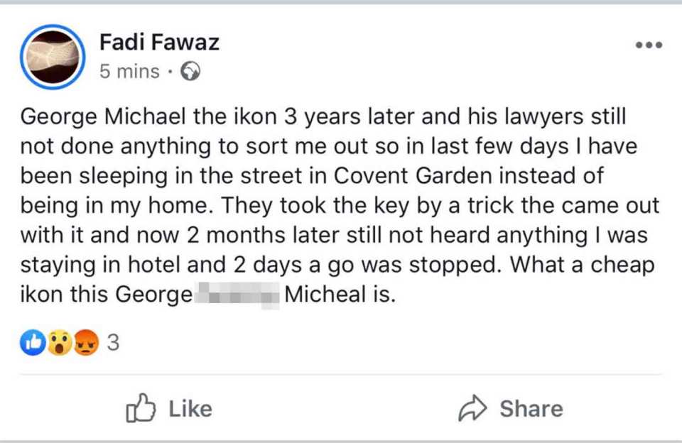  Fadi went on an angry online rant against his former lover on Facebook on Thursday