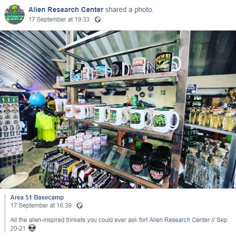  Plenty of merchandise is available at Area 51 Basecamp