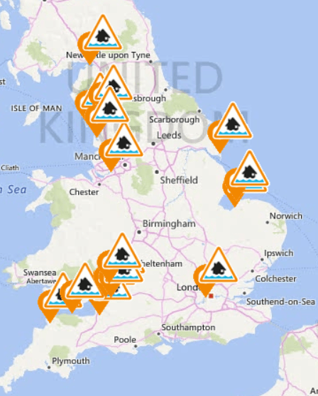  UK weather forecast: Flood alerts are in place for 17 spots across England today, issued by the Environment Agency