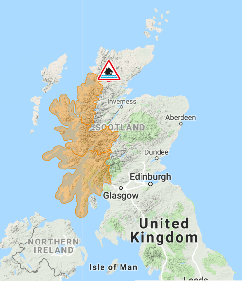  The Scottish Environment Protection Agency issued a Flood Alert for western Scotland - and a more severe Flood Warning in the far north