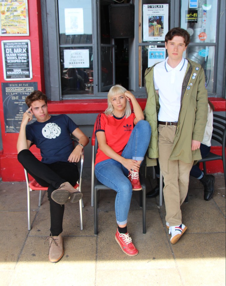 The film’s Mod stars in sharp retro gear, left to right, Max Boast, Sacha Parkinson and Patrick McNamee