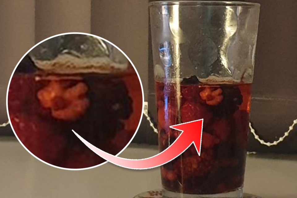  Noel's big black hair and facial features were clearly recognisable, nestled between the berries in the tipple