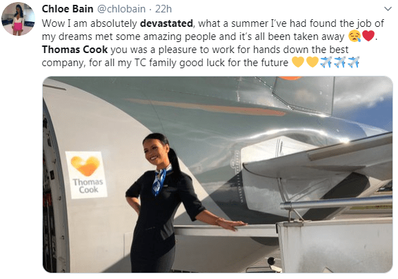 Members of Thomas Cook cabin crew took to Twitter to share their grief