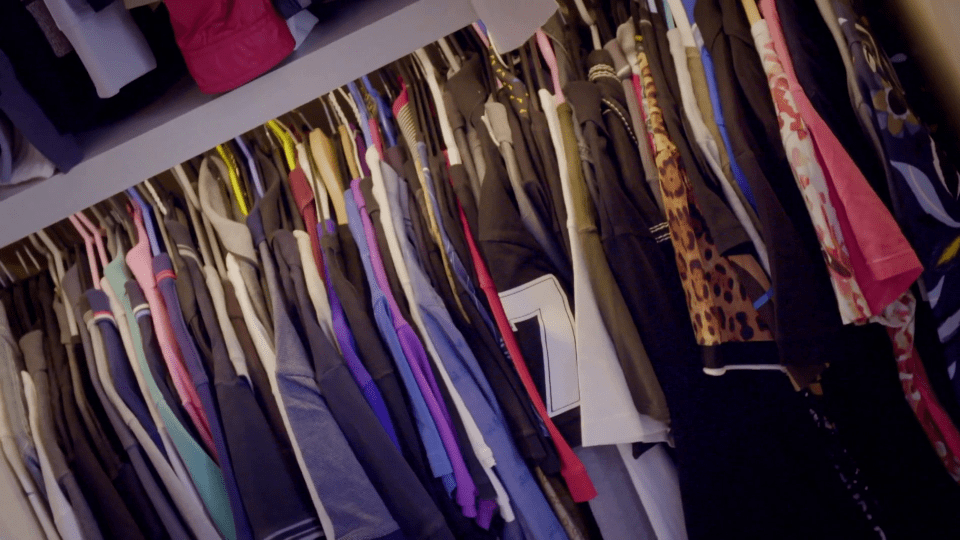 The wardrobe is also full of designer clothes