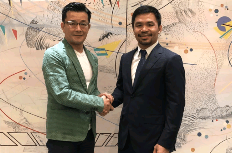  Pacquiao, next to RIZIN president Nobuyuki Sakakibara, has become an ambassador for the MMA promotion