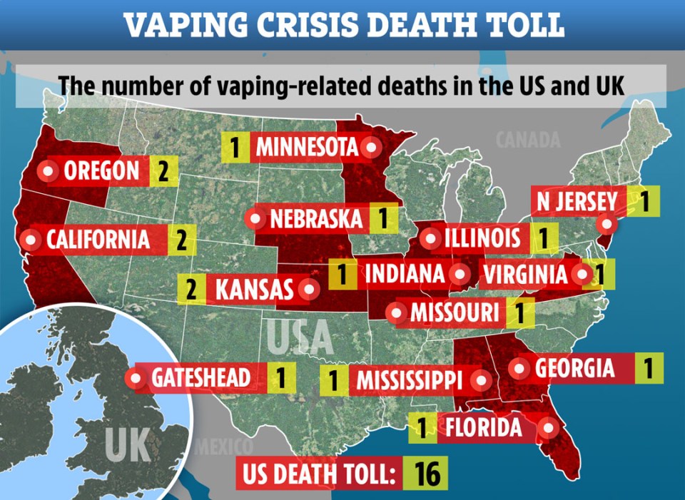 Virginia and New Jersey are the latest states to report deaths related to vaping - taking the toll in the US to 16