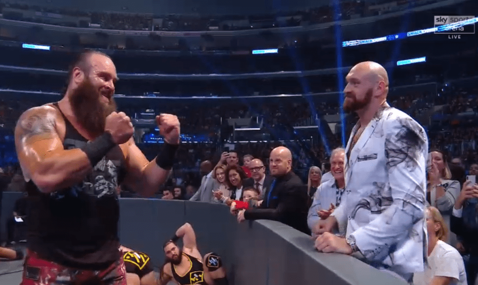  Braun Strowman and Tyson Fury squared up ringside at the WWE Smackdown show last night