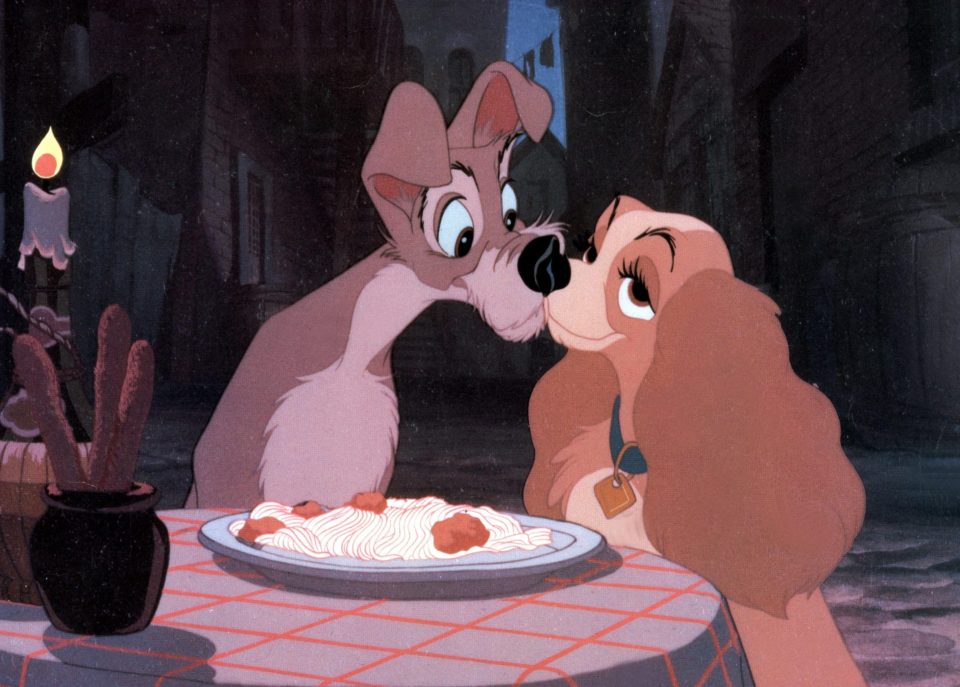  The spaghetti kiss in Lady & the Tramp came a close second