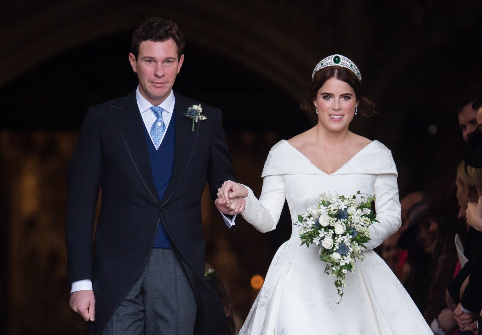  Bride Eugenie leaves St George's Chapel, Windsor Castle, with new husband Jack Brooksbank in 2018