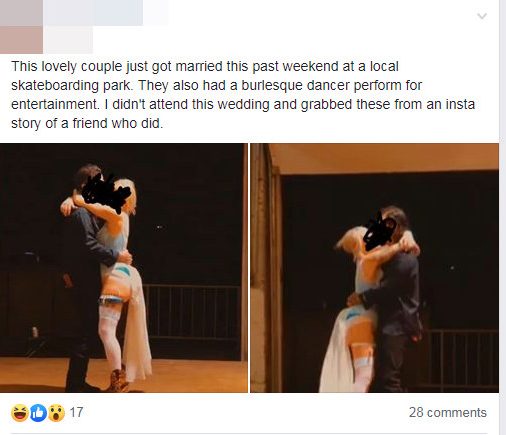 The woman could be seen wearing underwear, a garter and thigh-high socks for her skate park wedding