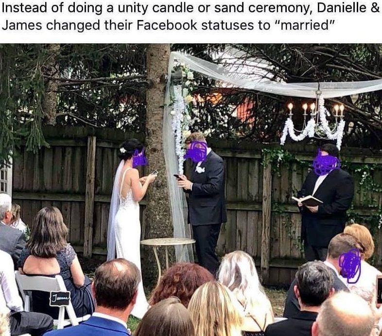  The couple logged on to their phones mid-ceremony