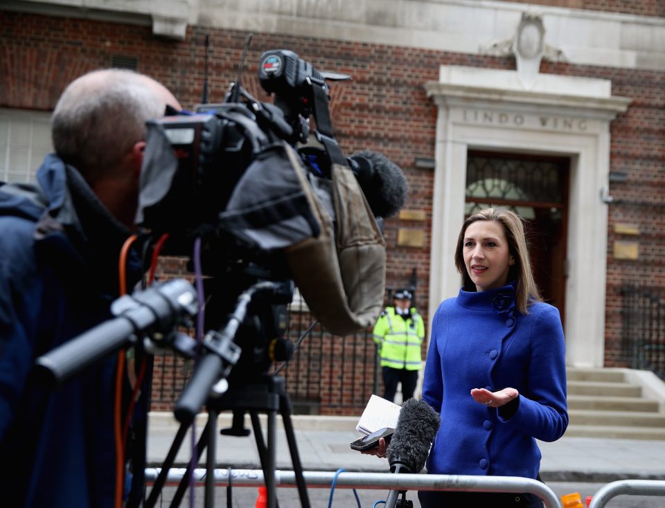  Rhiannon Mills broadcasts live outside the Lindo Wing after it was announced the Duchess of Cambridge had gone into labour in 2015