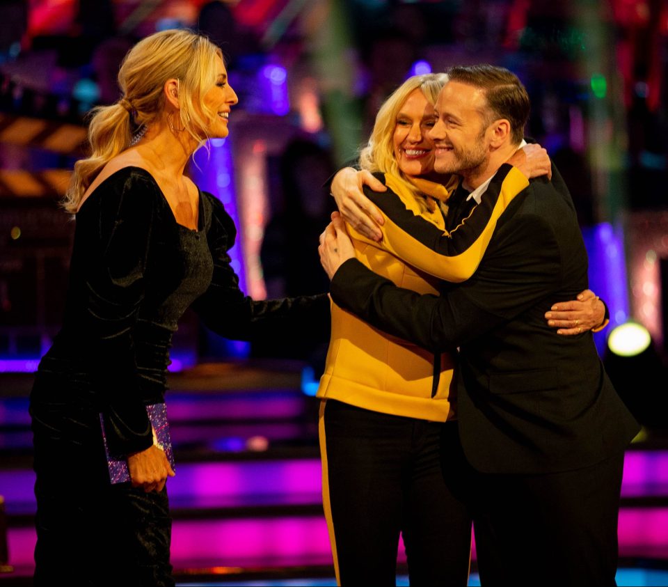  Strictly's Anneka Rice with dance partner Kevin Clifton and Tess Daly