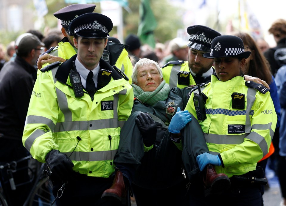  An activist is carried away by cops from near the Houses of Parliament