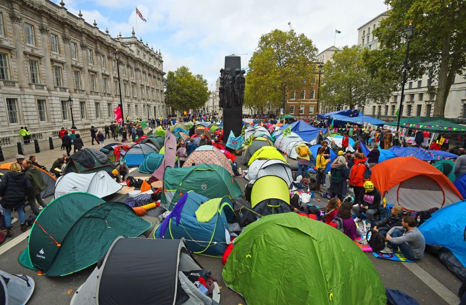  The so-called 'crusties' pitched tents in front of the Monument to the Women of World War II at Whitehall