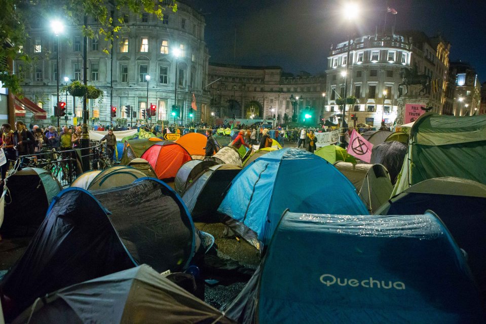  Protesters set up their tents in Trafalgar Square for the second night in a row