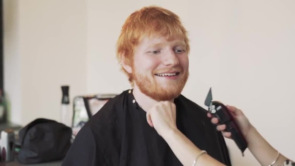 In the video an excitable Ed gets a trim before he goes to visit Harry at Kensington Palace