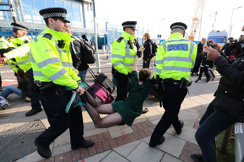  Police were seen dragging away protesters from the airport entrance