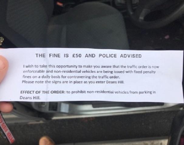  The vigilante notices fined drivers £50 a pop