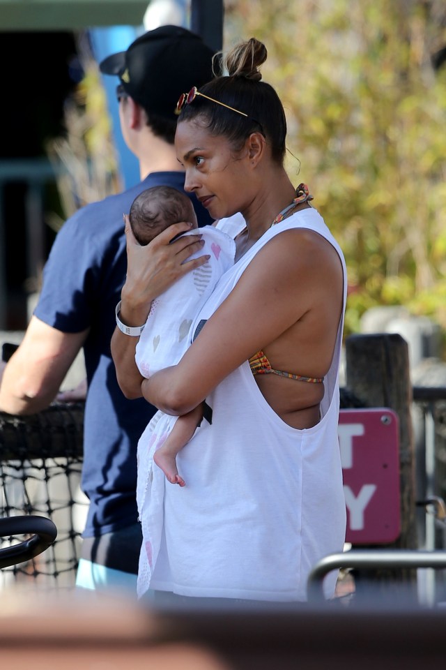  Alesha Dixon doted on her newborn daughter Anaya during a fun family day out on Santa Monica pier