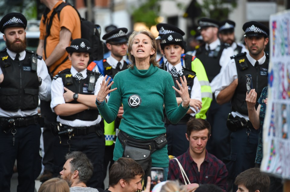  Dr Gail Bradbrook gives a speech during April's Extinction Rebellion street protest