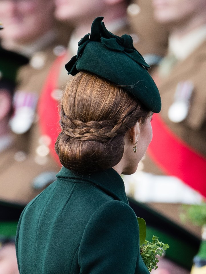 Kate looked spellbinding on St Patrick’s Day this year with a plait-enhanced chignon