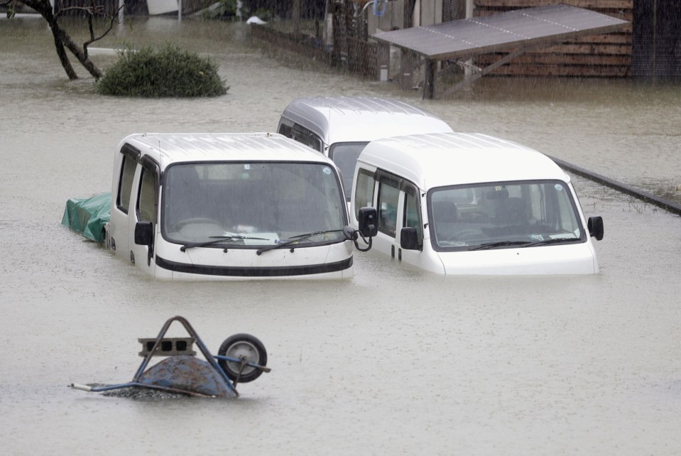  A residential area is flooded in Ise, Mie Prefecture, central Japan, ahead of the arrival of Typhoon Hagibis