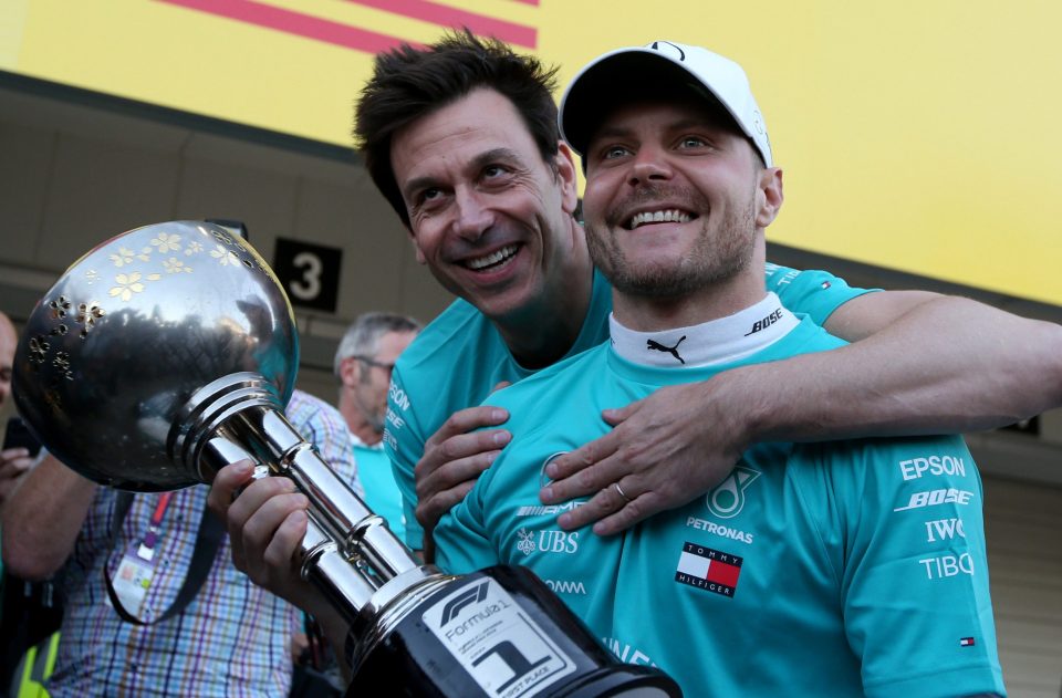 Toto Wolff and Bottas celebrate celebrate wrapping up the constructors' championship in Japan