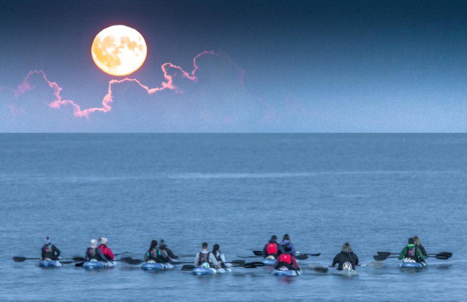  Night kayakers also took to the water to observe the moon rising at Fountainstown, Co. Cork, Ireland