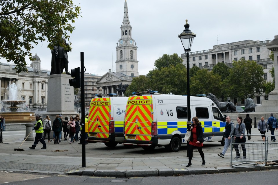 Police officers continued to patrol the square on Tuesday