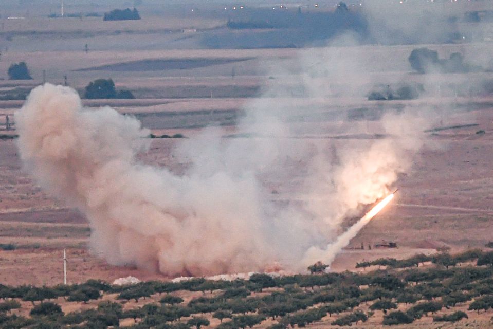 A missile fired by Turkish forces towards the Syrian town of Ras al-Ain