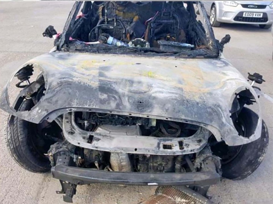 The BMW-built vehicle exploded in a fireball and was left a wreck