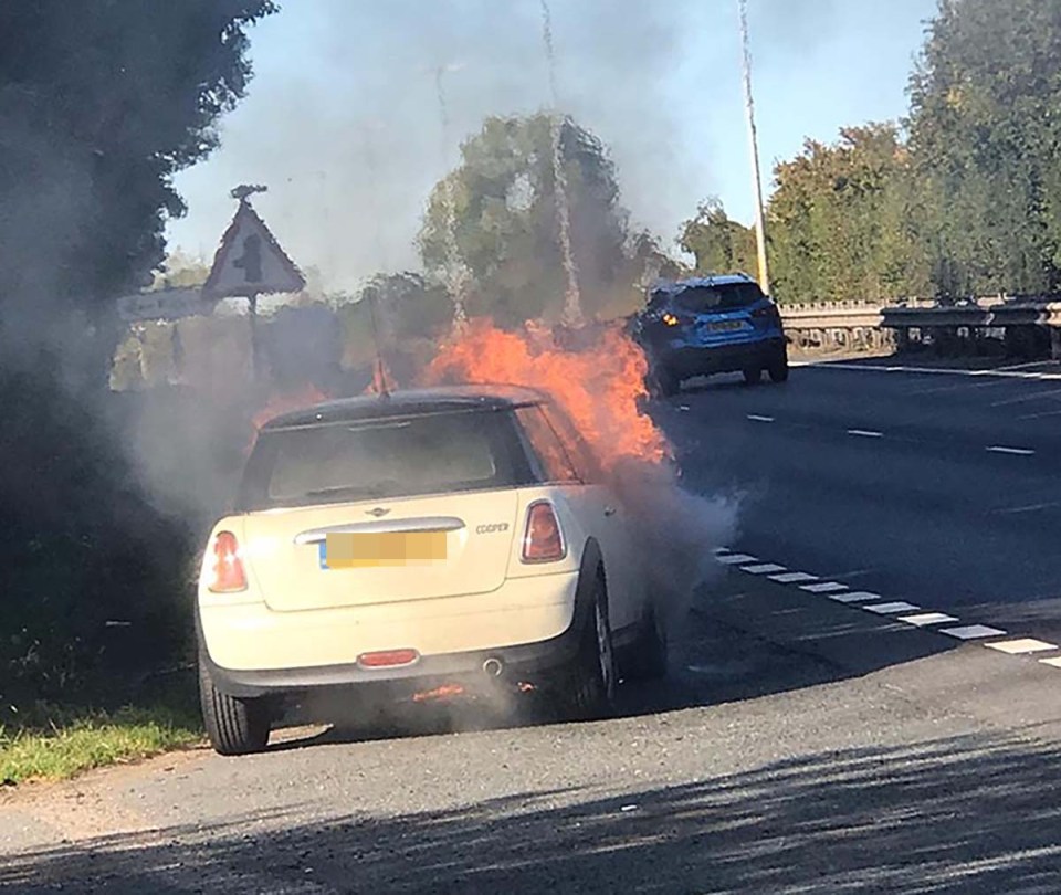 Heather spotted a warning light as she did 70mph on a dual carriageway and pulled on to a side road